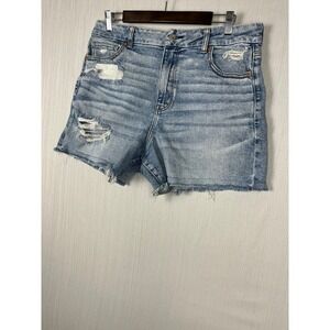 American Eagle Curvy Mom Shorts Womens 14 Blue Distressed High Rise Denim